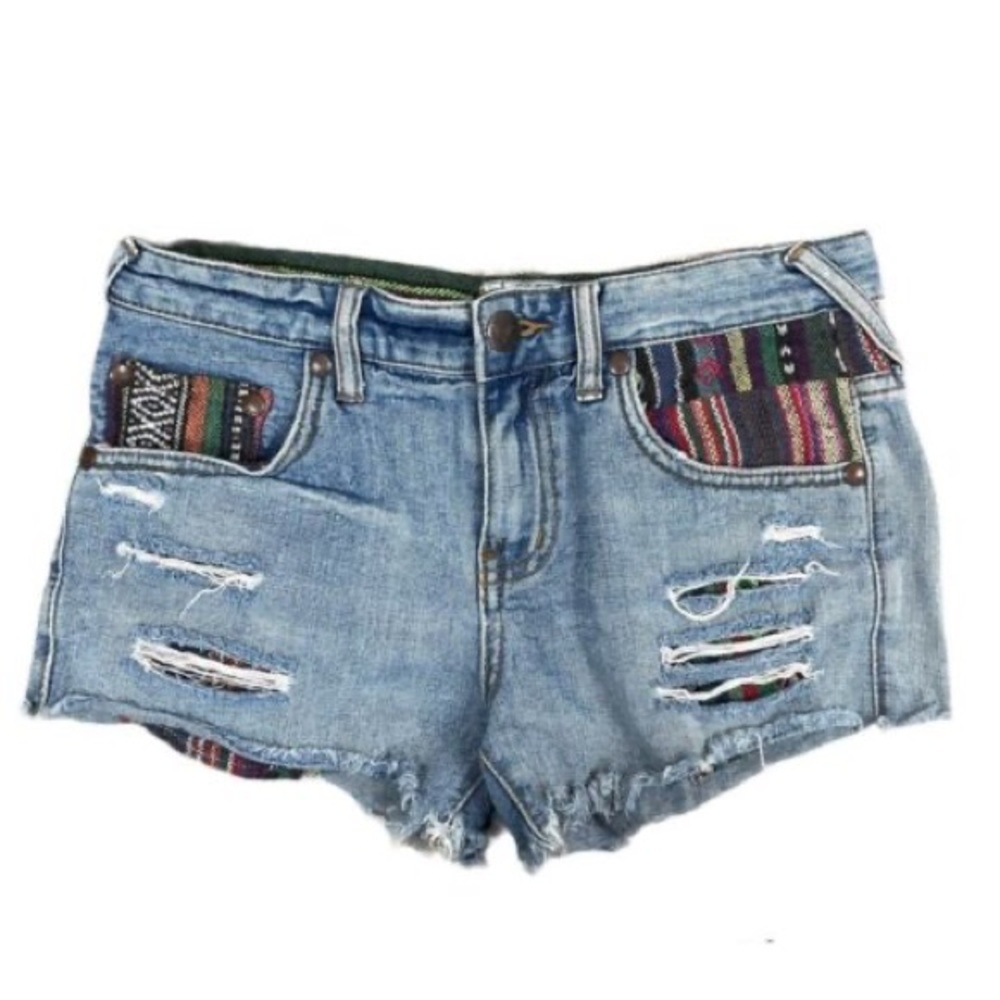 Free People Knit Patch Distressed Denim Shorts